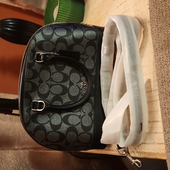 Coach Handbags - Coach Mini Sierra Satchel Black Metallic Signature F39556 EUC